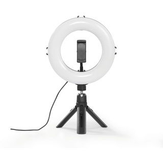 Hama LED Ringlicht mit Stativ Handy (8“ Ringleuchte, 21 cm Durchmesser, Tisch Stativ für die Kamera, Dimmbares LED Tischringlicht für Selfie, Videokonferenz, YouTube, TikTok, Fotografie) schwarz