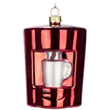 Brubaker Kaffeemaschine Rot - Handbemalte Weihnachtskugel aus Glas - 10,5 cm Baumkugel für Kaffeeliebhaber und Kaffeetrinker - Mundgeblasener Christbaumschmuck - Figur Lustig Deko Anhänger