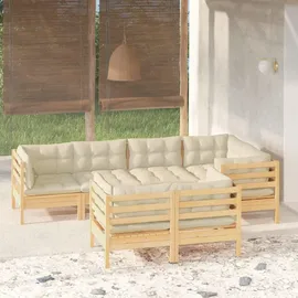 vidaXL Garten-Lounge-Set 7-tlg. mit Creme Kissen Kiefer
