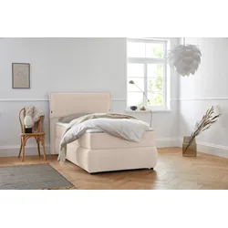 Boxspringbett ANDAS "Jenson", beige, B:128cm L:225cm, Struktur weich (85% Polyester/15% Nylon), Komplettbetten, Boxspringbett, in 4 Farben, 4 Breiten, 3 Matratzenarten in 2 Härtegraden, Topper