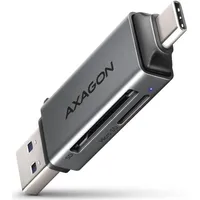 Axagon CRE-DAC External USB 3.2 Gen1 Type-C+Type-A 2-slot SD/microSD (USB 3.0), Speicherkartenlesegerät, Silber