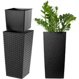 Kadax – Rattan Blumentopf, Pflanzkübel mit Einlage, 19 cm, Schwarz