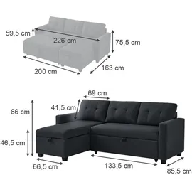 VitaliSpa Ecksofa Campina Polyester 3-Sitzer Anthrazit