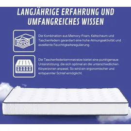 Arensberger LENA Federkernmatratze mit Memoryschaum 140x200cm Höhe 21cm Härtegrad H3/H4 HR Taschenfederkern Matratze Rollmatratze
