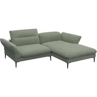 Ecksofa FLEXLUX "Salino, Funktionssofa mit Recamiere, Relaxsofa, Ecksofa" Sofas Gr. B/H/T: 245cm x 88cm x 182cm, Chenille-Struktur, Chaiselongue rechts, grün (olive) Sofa mit Arm- und Kopfteil-Verstellungen, Kaltschaum & Stahl-Wellen