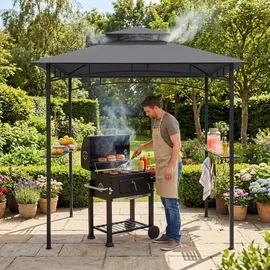 Tectake Grillpavillon 2,4 x 1,5 m inkl. 2 Seitenteile Grau