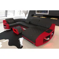 Sofa Dreams Wohnlandschaft Sofa Leder Swing U Form Ledersofa Ledercouch, Couch, mit LED, wahlweise mit Bettfunktion als Schlafsofa, Designersofa rot|schwarz