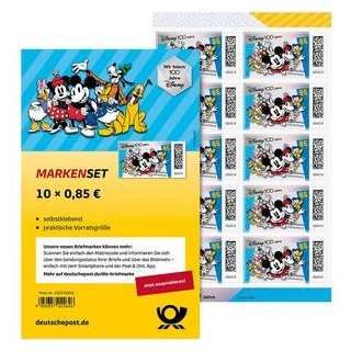 DeutschePost Briefmarken Set, 10 Stück à 85cent, 100 Jahre Disney, Standardbrief, selbstklebend