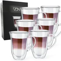 VDN Doppelwandige Kaffeegläser - Latte Macchiato Gläser [300ML, mit Griffen] - Doppelwandige Gläser [Thermo, für Heiß und Kalt] - Ideal als Eiskaffee- und Teegläser - 6er Set
