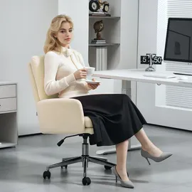 Homcom Bürostuhl Ergonomischer Schreibtischstuhl mit Armlehne, Wolle-Optik, Höhenverstellbarer Drehstuhl mit Wippfunktion, Cremeweiß - Weiß