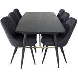 ebuy24 Gold Essgruppe Esstisch Ausziehbarer Tisch Länge cm 180 / 220 schwarz und 6 Velvet Deluxe Esszimmerstühle schwarz.