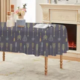 Vintage Tribal Stil Tischdecke Ovale 160x200 cm, Fleckabweisende Abwaschbare Tischdecke mit Bogen und Pfeil Muster, Braun Gartentischdecke, Für Küche, Esszimmer, Party -AAb6