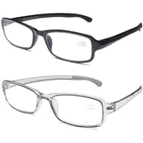 DOOViC Blaulichtfilter Lesebrille für Damen/Herren Eckig Vollrand Transparente Grau/Schwarze Brille mit Stärke Flexible Blaufilter Computer Brille 3,0