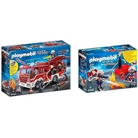 PLAYMOBIL City Action 9464 Feuerwehr-Rüstfahrzeug mit Licht und Sound, Ab 5 Jahren & City Action 9468 Feuerwehrmänner mit Löschpumpe, Ab 5 Jahren