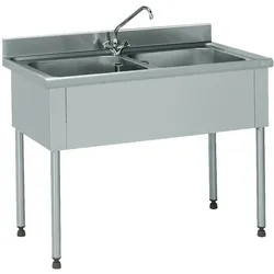 Tournus Spüle 1200 x 600 x 900mm mit 2 Becken  500 x 500 x 250mm. 3-seitig verkleidet, Aufkantung 100mm. Mit Armatur. Ohne Abtropffläche.