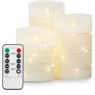 Yinuo Mirror Led Kerzen mit Timerfunktion, Flackernde Flamme, Led Kerzen mit Fernbedienung, Bad Deko, Wohnzimmer, Tischdeko , Größe 10/12,5/15cm Hoch, 7,5 cm Durchmesser...