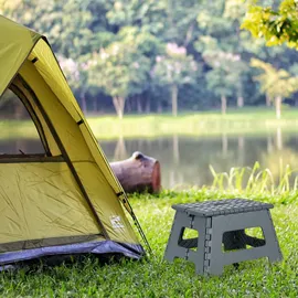 Relaxdays Klapphocker faltbar, Camping Hocker, Kinder Badhocker, bis 150 kg, Kunststoff, Hxbxt: 22 x 35 x 28 cm, grau, Dunkelgrau