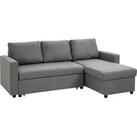 Homcom Ecksofa mit Schlaffunktion Stauraum Eckcouch mit Chaiselongue Schlafsofa Stoffsofa L-Form Leinen-Touch Hellgrau 211,5 x 146T x 85H cm