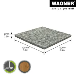 WAGNER Filz Pad - 100 x 100 x 6 mm, selbstklebend, grau, für Filzgleiter, Schutzpads oder zum Basteln - 15120099