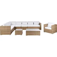 BELIANI Gartenmöbel Set Hellbraun Rattan u. Aluminium Modular mit 2 Couchtischen Mehrere Kissen Cremeweiß 8-Sitzer Lounge Set Terrasse Outdoor Mo... - Braun/Weiß