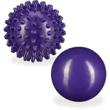Relaxdays Unisex – Erwachsene Massageball Set, glatt & mit Noppen, hart, wassergefüllt, Selbstmassage, Faszienball, Ø 6,5 & 7 cm, lila