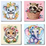 4 Stück Malen Nach Zahlen mit Rahmen, Malen Nach Zahlen Tiere, Malen Nach Zahlen Kinder, Malen Nach Zahlen Kinder ab 6 für Geschenk und Home Decor 20x20cm