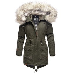 NAVAHOO Damen stylischer Wintermantel  Baumwollparka mit Kunstfell-Kapuze Honigfee