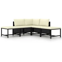 vidaXL 5-tlg. Garten-Sofagarnitur mit Auflagen Schwarz Poly Rattan