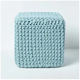 Homescapes Gestrickter Sitzwürfel 100% Baumwolle, Helltürkis - Homescapes