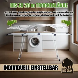 BigDean Wäscheständer 200 ausziehbar 20 m Weiß
