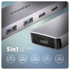 AXAGON HMC-5H60 | USB-C 5Gbps, 5in1 Hub, 2x USB-A, 1x USB-C, (HMC-5H60)