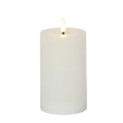 LED Kerze LINA Echtwachs realistische 3D Flamme Wachsspiegel H: 15cm weiß