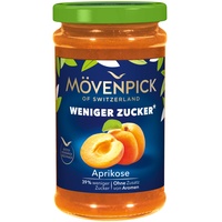 Mövenpick Weniger Zucker Aprikose, Premium zuckerreduzierter Fruchtaufstrich ohne Stücke, 220g