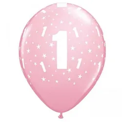 Ballon 28 cm 6 Stück - Happy Birthday 1. Geburtstag pink