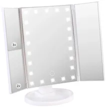 Sichler Beauty Falt-Schminkspiegel mit LED-Beleuchtung, 3x/2x/1x-Vergrößerung, weiß