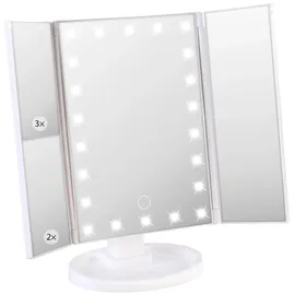 Sichler Beauty Falt-Schminkspiegel mit LED-Beleuchtung, 3x/2x/1x-Vergrößerung, weiß