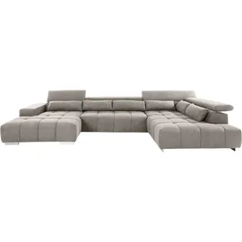 Cotta Wohnlandschaft COTTA "Orion U-Form, B: 409 cm", grau (elephant), B:409cm H:73cm T:225cm, 100% Polyester, Sofas, Wohnlandschaft, mit Kopfteilverstellung & 6 Nierenkissen