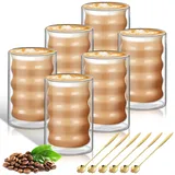 Latte Macchiato Gläser 6 X 400ml Doppelwandige Kaffeegläser mit 6 Löffeln Cappuccino Tassen Spiralförmig Eiskaffee Gläser Thermogläser Trinkgläser Teegläser