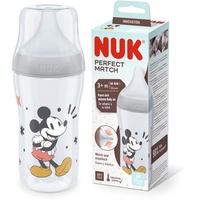 NUK Perfect Match Babyflasche Mickey Mouse mit Temperature Control | Anti-Colic | 260 ml | Ab 3 Monate | Passt sich dem Baby an | [grau]