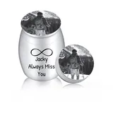MunkiMix Personalisierte Kleine Kremation Asche Halter Edelstahl Urne mit Geburtsstein Gravur Foto/Text für Haustier Menschen Asche Andenken (Silber & Optionale Symbole+Anpassbar Text, Schwarz-Weiß)