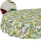 Tischdecke abwaschbar Tischtuch Lotuseffekt pflegeleicht aus Baumwolle Polyester schmutzabweisend Outdoor Gartentischdecke Schmetterling Blätter Brise Oval 220x140cm