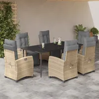 VidaXL 7-tlg. Garten-Essgruppe mit Kissen Beigemischung Poly Rattan
