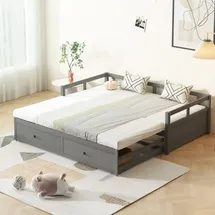 lanki international gmbh Odikalo Schlafsofa Polsterbett Ausziehbar 90/180*200cm Schubladen Lattenrosten grau - Grau