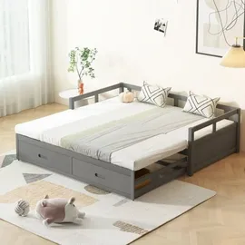 lanki international gmbh Odikalo Schlafsofa Polsterbett Ausziehbar 90/180*200cm Schubladen Lattenrosten grau - Grau