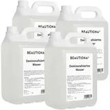 BEAUTIONA Demineralisiertes Wasser 4×5L (20L) – Destilliert/VE-Wasser nach VDE 0510 – Kalkfrei & rein – Für Auto, Bügeleisen, Luftbefeuchter, Aquarium