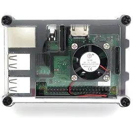 BerryBase Gehäuse für Raspberry Pi 3B+, 3B, 2B mit Lüfter, stackable, transparent/schwarz