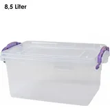 Centi Box SOFIA, 8.5 L, 36 x 23 x 15,5 cm, Transparent, lila oder schwarze Griffe, Lebensmittelecht, PP