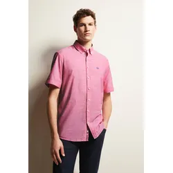 Kurzarmhemd BUGATTI, Herren, Gr. XL, Normalgrößen, pink, 100% Baumwolle, casual, normal, Kurzarm, Hemden, mit Button-Down-Kragen