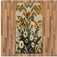 Teppich Flachgewebe Deko-Teppiche für das Wohn-,Schlaf-, und Essenszimmer, Abakuhaus, rechteckig, Blumiger Eukalyptus Mid Century Modern grün|orange 80 cm x 150 cm