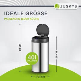 Juskys Runder Mülleimer 40 l Silber